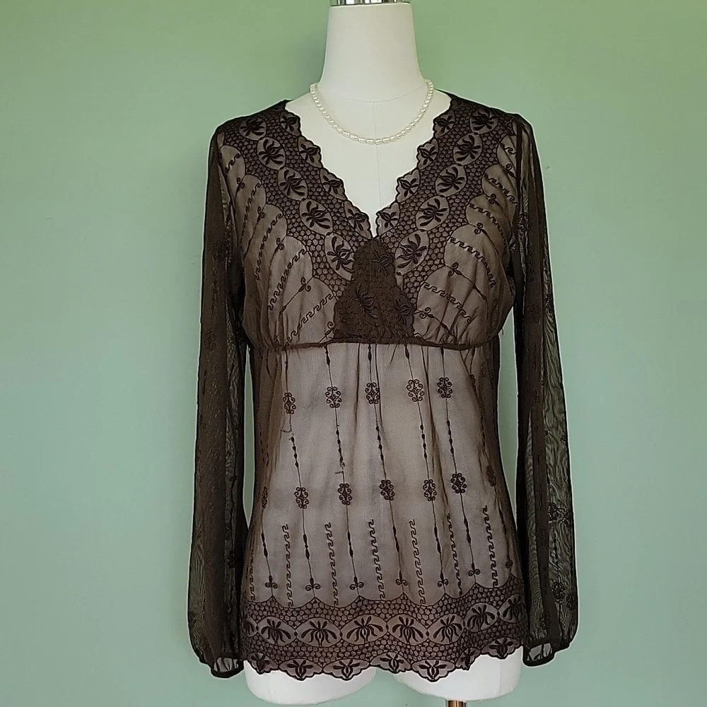 Axcess Y2K Vintage Sheer Lace Blouse - Picture 1 of 7